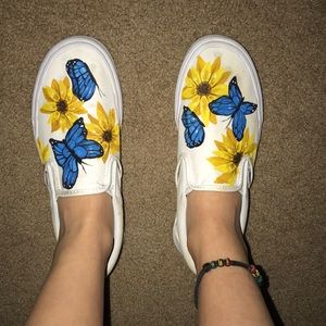 Hand painted White slip on Vans